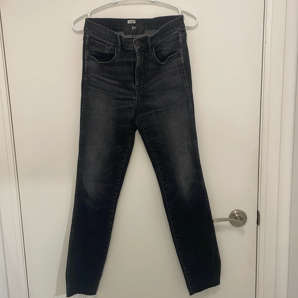 3x1 Black Straight Leg Raw Hem Jeans